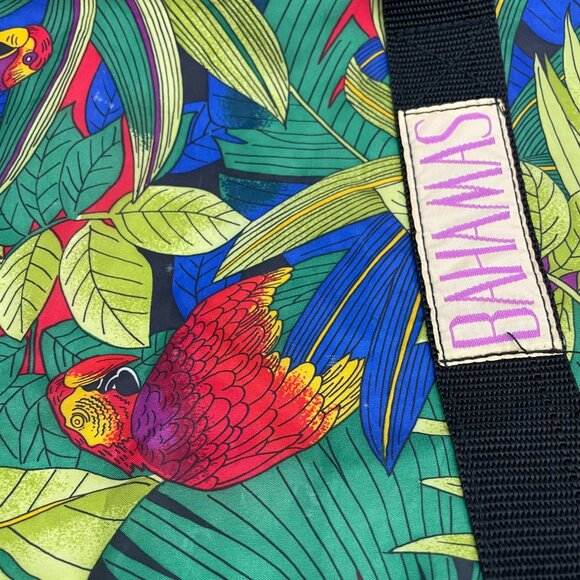 Vintage Bag Tropical Parrot Bird Tote Bahamas Preloved Green Retro Palm Leaves‎ - Picture 12 of 14